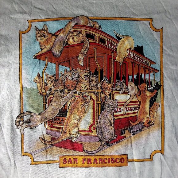 Deadstock Vintage San Francisco Cats Kittens Cable Car T-Shirt - Picture 7 of 7